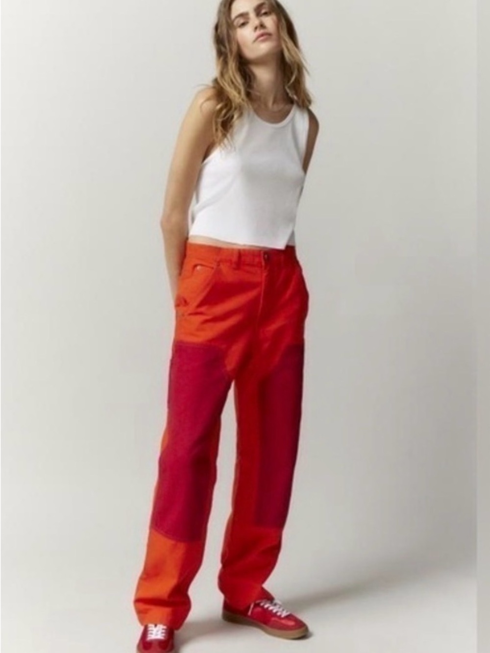 Colorblock Red & Orange Baggy Pants